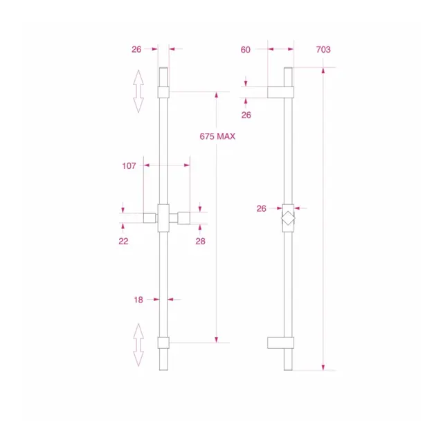 BARKA SQC2001-00-1/2”F Dusj m/stang firkantet - 1,5m slange 