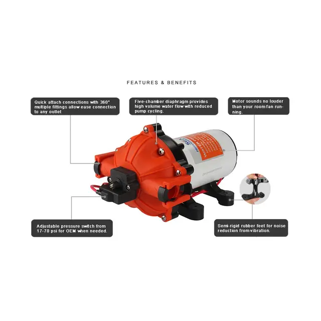 SEAFLO Trykkvannspumpe - 12V 52 serien, 60PSI, 18L/min 