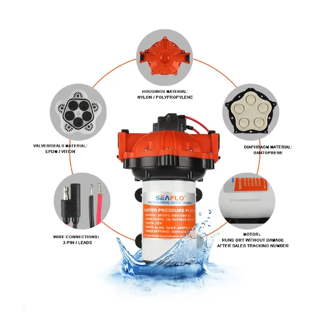 SEAFLO Trykkvannspumpe - 12V 52 serien, 60PSI, 18L/min 