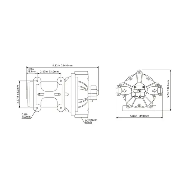 SEAFLO Trykkvannspumpe - 24V 52 serien, 60PSI, 18,9L/min 