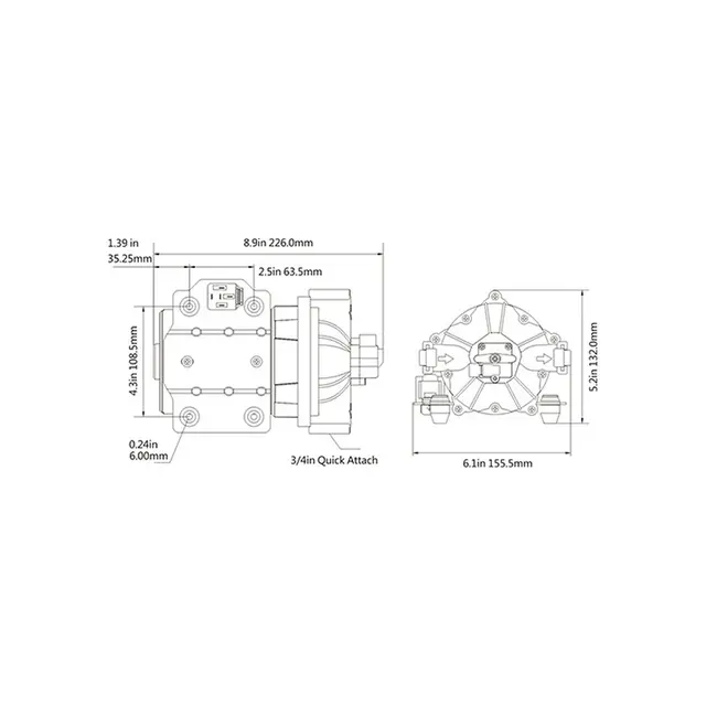 SEAFLO Trykkvannspumpe - 12V 53 serien, 60PSI, 26,1L/min 