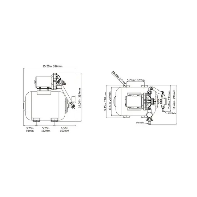 SEAFLO Trykkvannspumpesystem 12V m/ akkumulatortank, 18,9L/min 