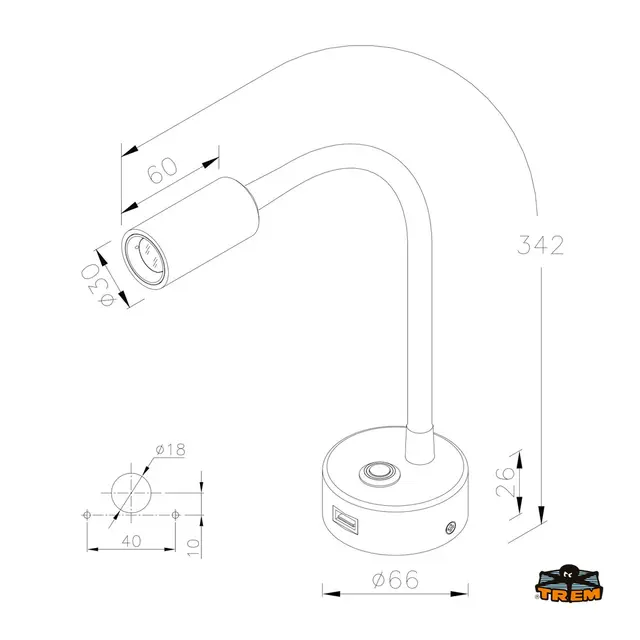 AUROLED Leddet Kartlampe med USB-uttak 12V, 3W - Dimbar 