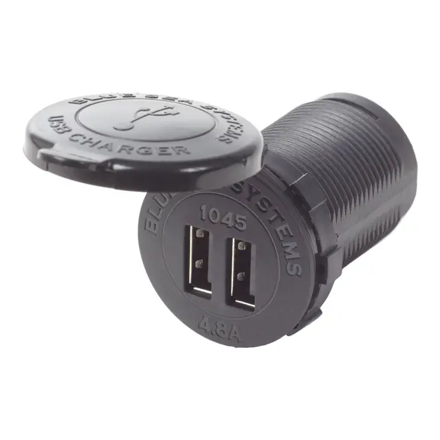 BLUE SEA Strømuttak 2 x USB rund 4,8A - 12V 