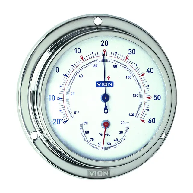 VION Hygrometer + Termometer - Ø127mm polert rustfritt stål 
