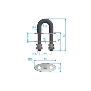 ROCA Slepebeslag syrefast 316, klasse 3 H: 55mm, &#216;15mm godstykkelse