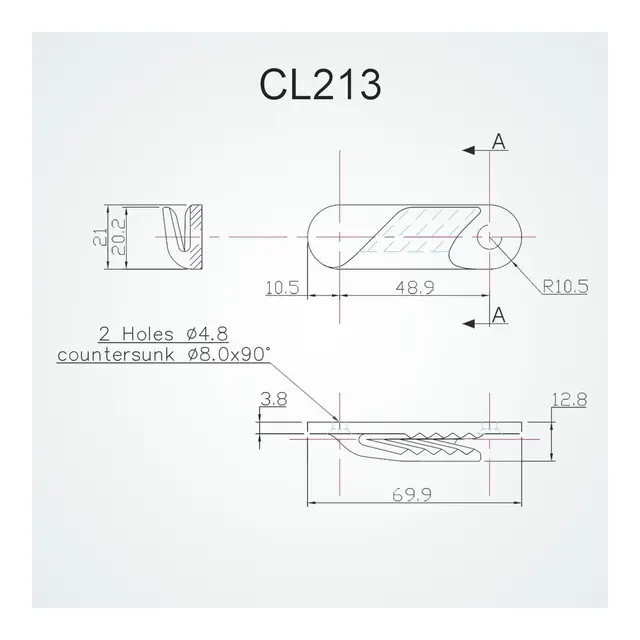 CLAMCLEAT CL213 Fine line (styrbord) 70x49x21mm - Line: 2-5mm 