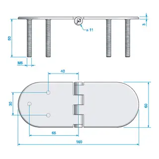 ROCA Hengsel 160 x 60mm m/ M6 faste bolter