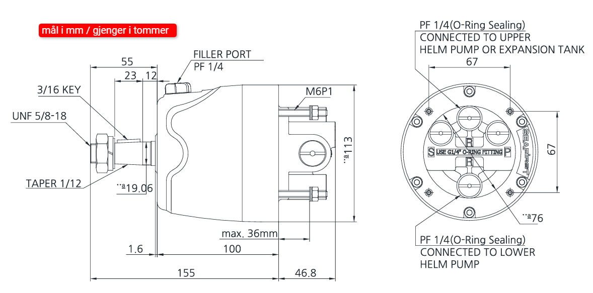 Komplett sett SEAFIRST Hydraulisk Styring MO100H pakke inntil 95 HK 521000