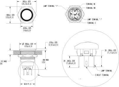 Strømbrytere CARLING pushbutton LED 1 polet Trykknapp ONOFF rød IP67 2167