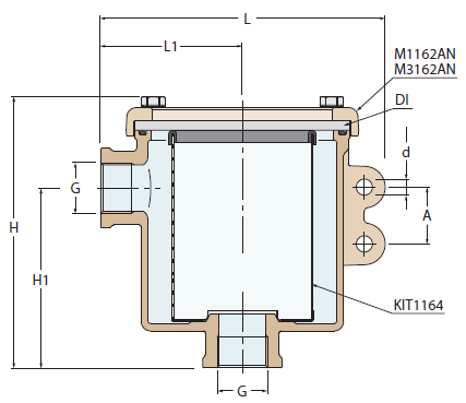 Sjøvannsfilter GUIDI 180lmin 1 12 Messing uslangekobling sidefeste 1007486