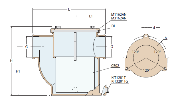 Flytevest GUIDI Sjøvannsfilter 211 lmin 1 14 Messing uslangekobling bunnfeste 1007487