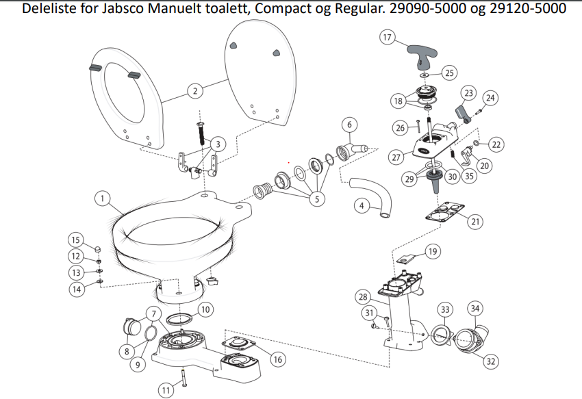 Reservedeler JABSCO Service kit toalett til underdel 290470000 1060540