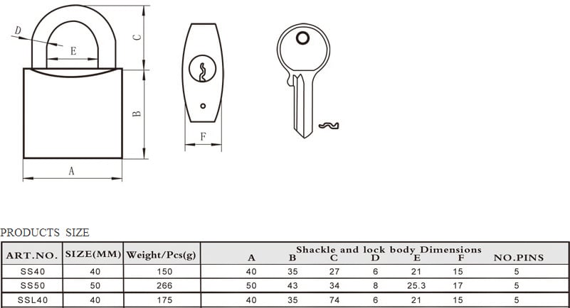 Lås og låsewire Lemen Hengelås syrefast SS40 62 x 40mm undefined