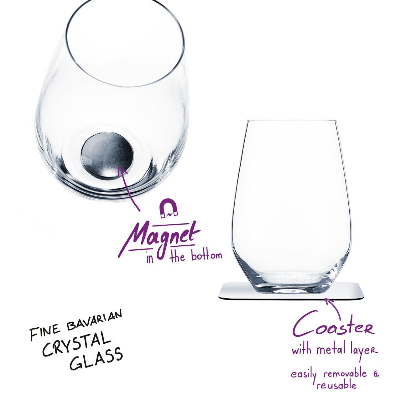 Uknuselige glass SILWY Magnetic Krystallglass Longdrink 2 stk og magnetpads S04022042