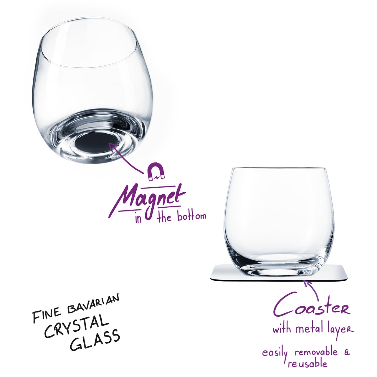 Uknuselige glass SILWY Magnetic Krystallglass Whisky 2 stk og magnetpads S02522052