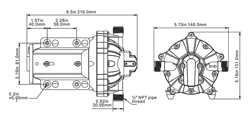 Trykkvannspumpe SEAFLO 51 serien 12V 60PSI  15 lmin 540772