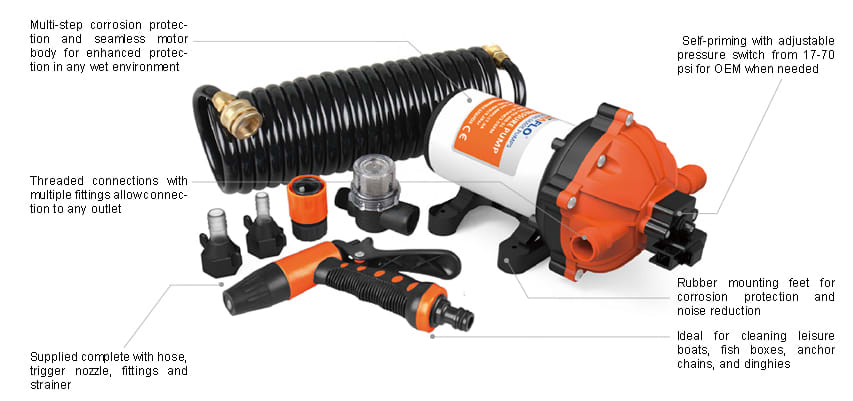 Spylepumpe SEAFLO Komplett spylesystem 12V 70PSI 540749