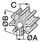 Impellers for inboard engine pumps OSCULATI Impeller 10 blader Yanmar 4LH 4BY 4LHA og 6BY Volvo D 224