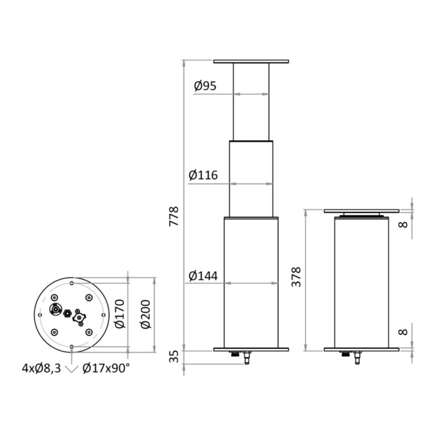 Bordstativ OSCULATI Dudge 77 El bordsøyle 12V 3 trinn Aluminium 378 til 778 mm 4873312