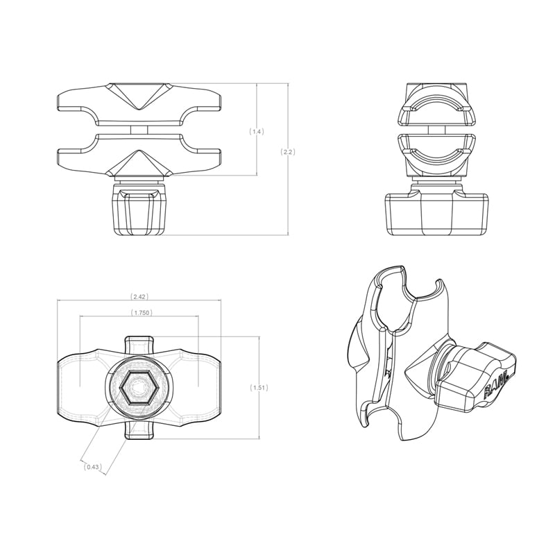 RAM brakett Brakettdel Arm kort 619 mm for Bsokkel 1624