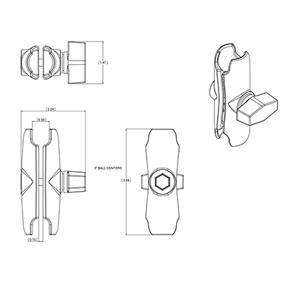 RAM brakett Brakettdel Arm medium 937 mm Crom for Bsokkel RAMB201CH