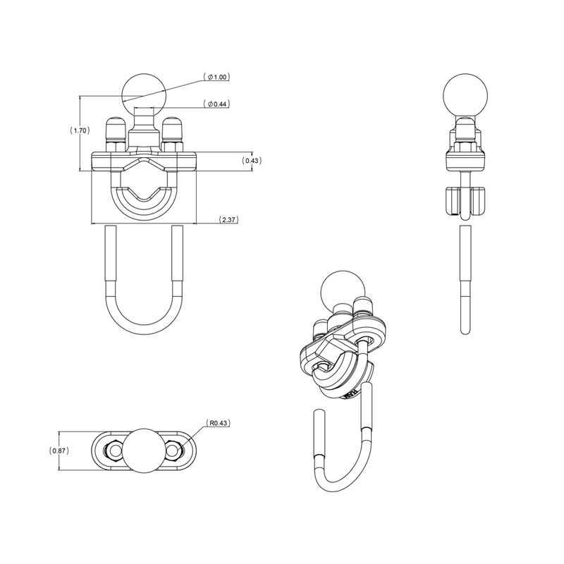 RAM brakett Brakettdel Base for sykkelstyre BKule 1624