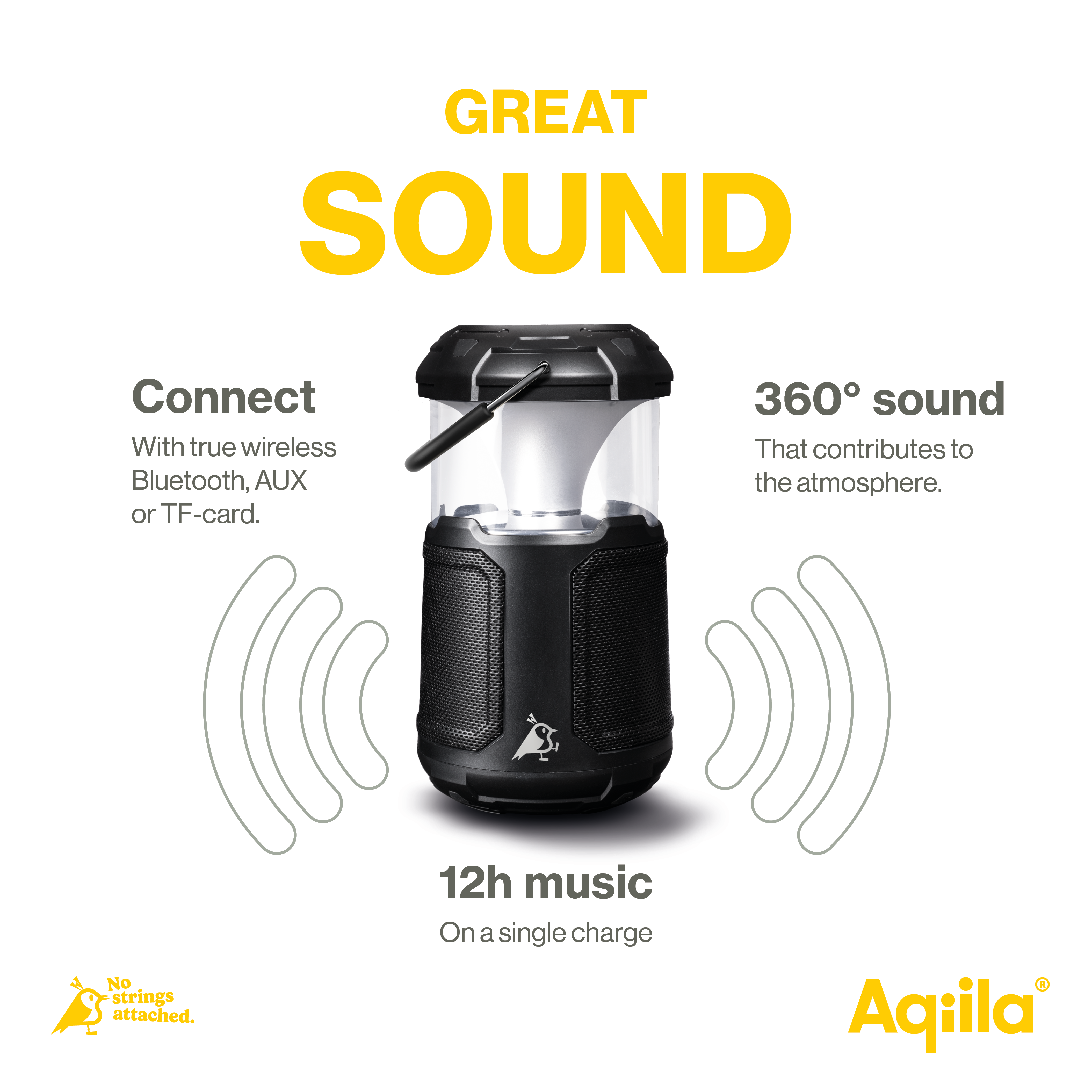Lampe AQIILA Soundbird B10 3 i 1 Lantern Høyttaler Powerbank 3151