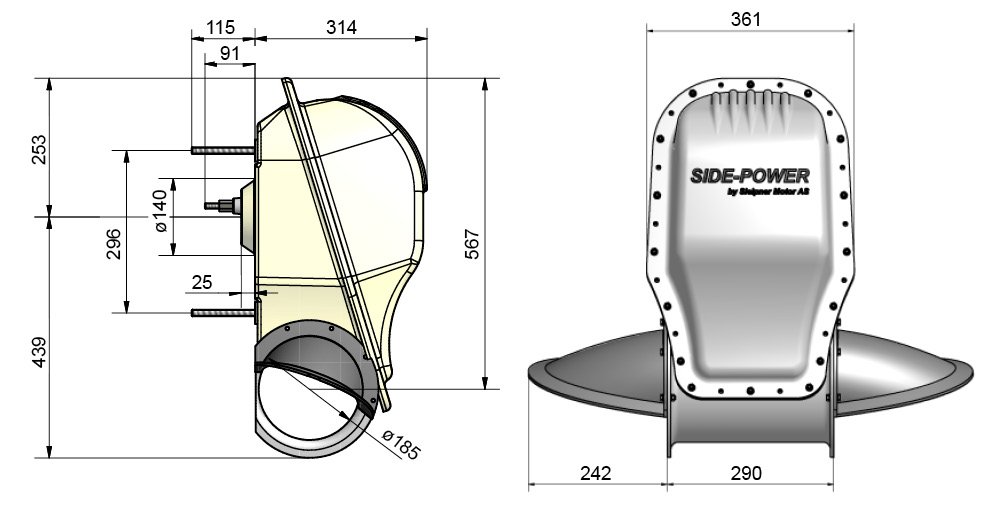 Hekkthruster utenpåliggende SLEIPNER SX80 12V 80kg6HK Utenpåliggene mtunell SX80185T12V