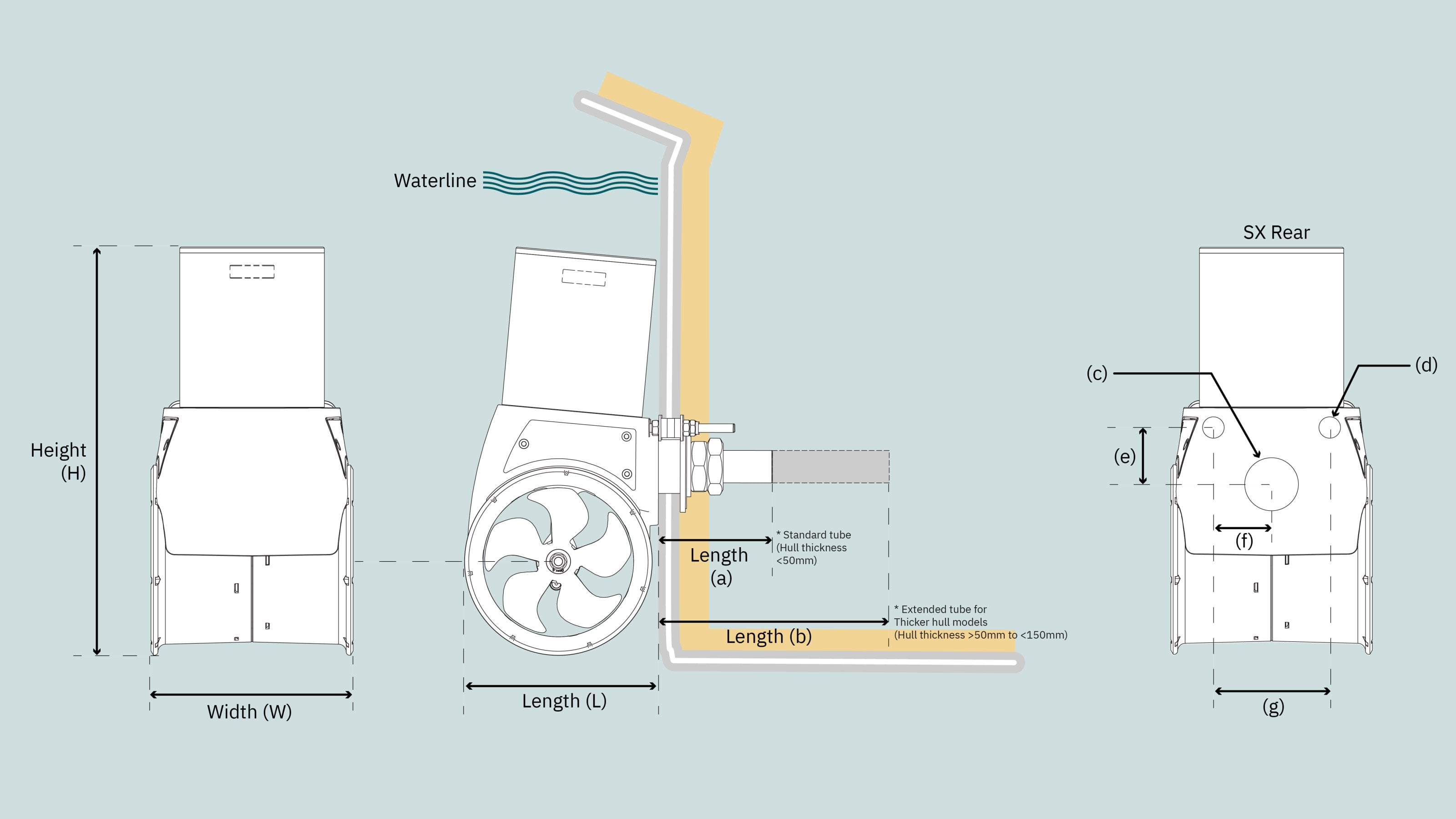 baugoghekkthruster SLEIPNER Hekkthruster SX50 V2 12V 375Hk 50mm akterspeil Ø140mm tunnel 421