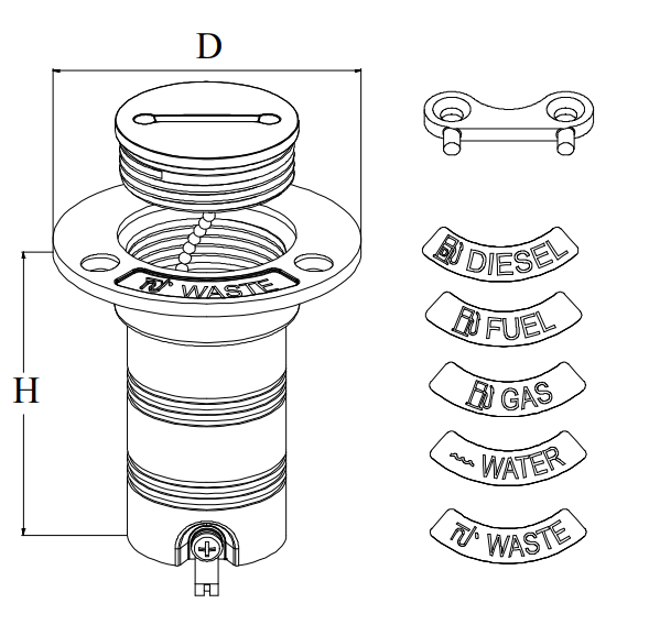 Påfylling Dekksforskruvning syrefast stål rett 1 1238mm  Diesel med nøkkel S0966A380160
