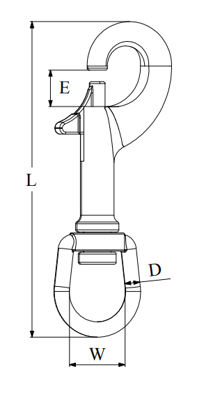 Karabinkrok med svivel syrefast 316 Lengde 80mm 15mm øye S0343A000160