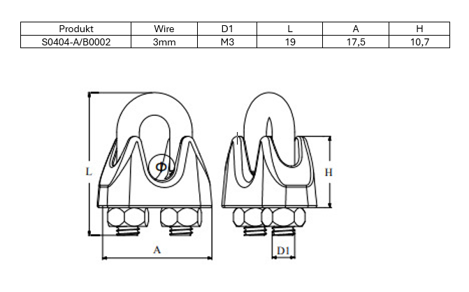 Wire terminaler Wireklemme Syrefast 3mm M3 19x175mm S0404A000361