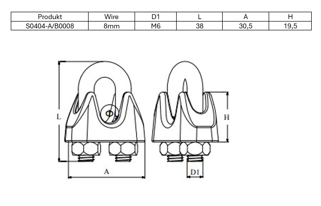 Wire terminaler Wireklemme Syrefast 8mm M6 38x305mm S0404A000861