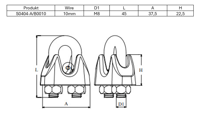 Wire terminaler Wireklemme Syrefast 10mm M8 45x375mm S0404A001061