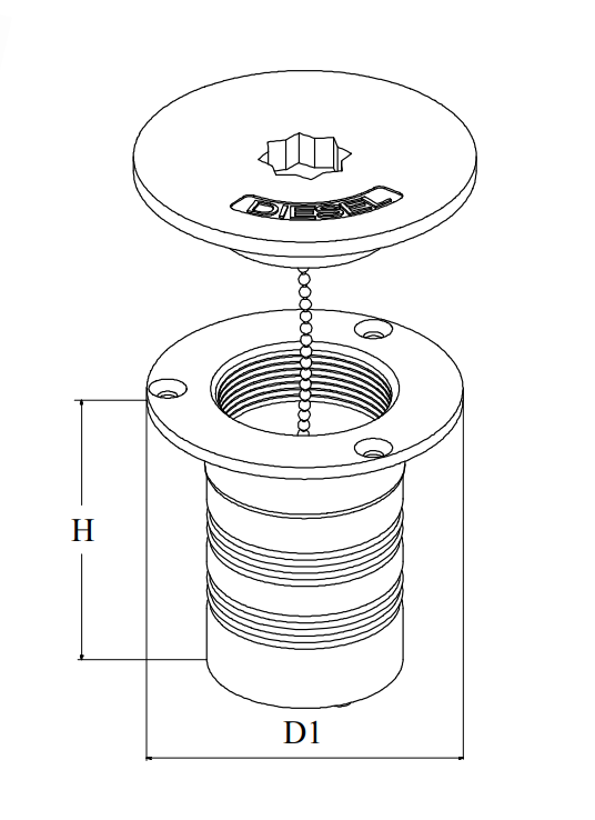 Påfylling Dekksforskruvning rett syrefast stål 1 12 38mm Vann Vinsjhåndtak S1078A380460