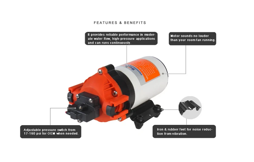 Trykkvannspumpe SEAFLO 24V 35 serien 80PSI 7Lmin 036101201