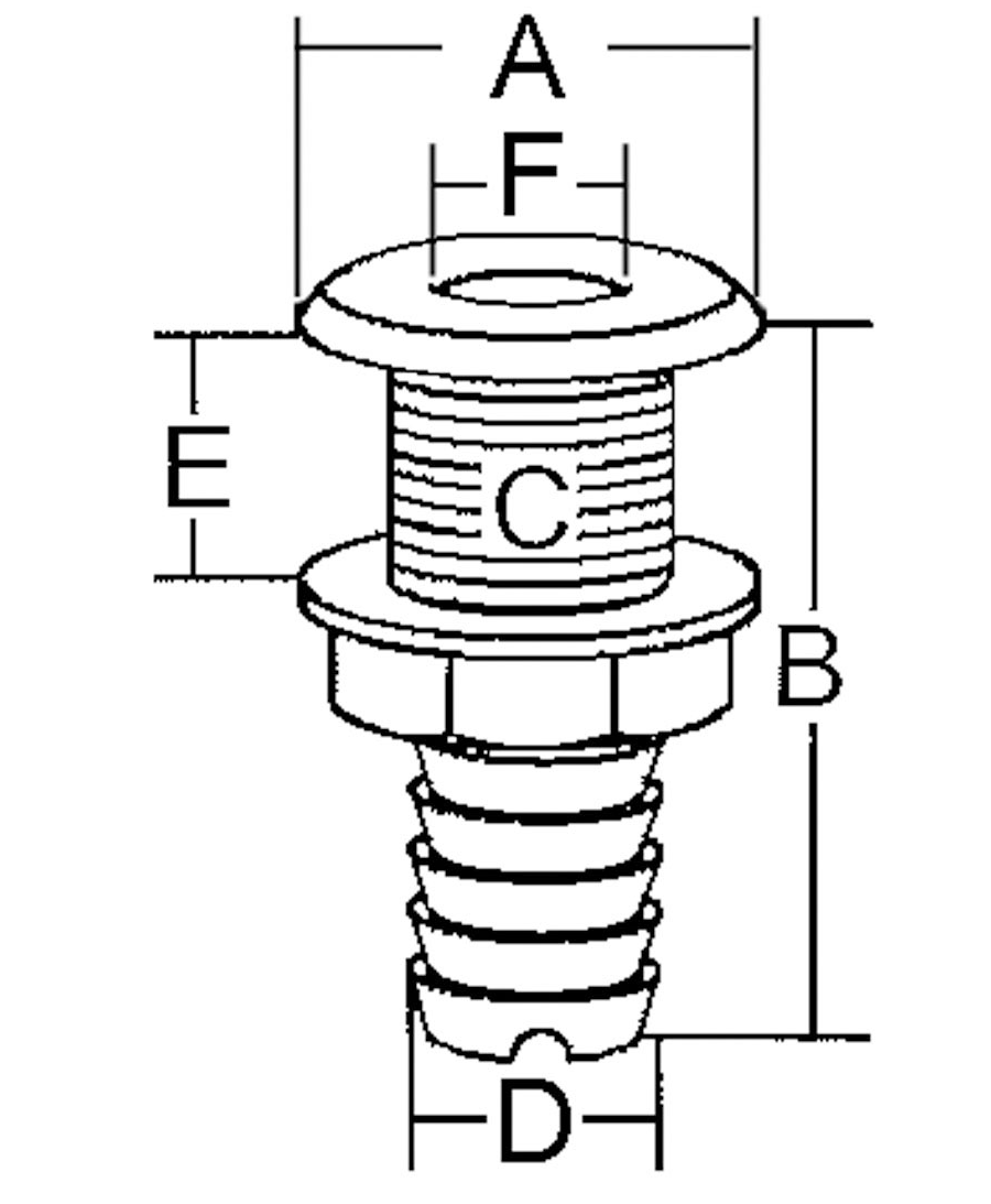 Skroggjennomføring TREM 34 Med slangestuss 19mm slange N0126018
