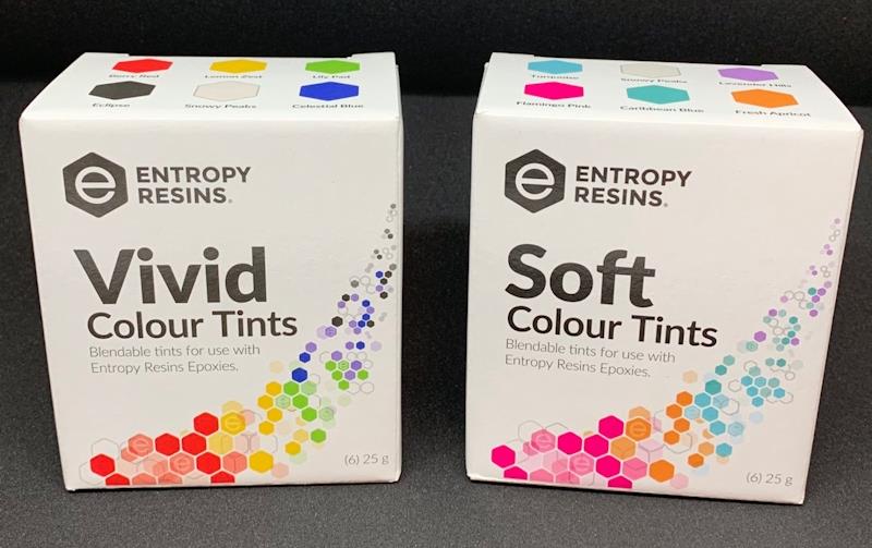 Fargetilsetning ENTROPY Resin Soft Colour Tint Box 6 stk klare og duse fargetilsetninger ERTINTS6